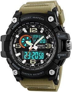SKMEI Montre de sport numérique pour homme - Étanche jusqu'à 50 m - Écran LED - Grand cadran - Chronomètre - Alarme, Noir kaki., Numérique