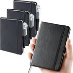 (3 Pack) Pocket Notebook Journal, Hardcover Small Mini Notebooks Notepad with Pens for Work, A6 Journaling Notebook with 100Gsm Premium Thick Lined Paper, Black Leather