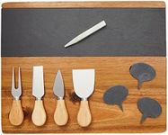 Juvale Wooden Cheese Charcuterie Board with Slate Inlay, 4-Piece Knife Set, 3 Signs (14 x 11 In, 9 Pieces)