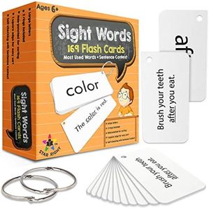 Star Right Education Sight Words Flash Cards, 169 Sight Words and Sentences with 2 Rings