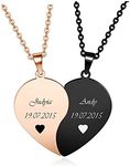 Jovivi Personalized Custom 2pcs Heart Couple Necklaces for Him and Her Black Rose Gold Stainless Steel Matching Puzzle Piece Necklace for Boyfriend Girlfriend Couples Wedding Valentines Gifts