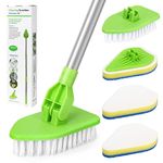 Jhua Bathtub Tub Scrubber with Long Handle Scrub Brush for Shower, 46" Shower Scrubber Brush for Cleaning, 2 in 1 Shower Cleaning Brush Tile Tub Cleaner Scrub Brush with Long Handle for Bathroom