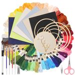 Swpeet 21Pcs 10 x 10 Inch Linen Needlework Fabric with Water-Soluble Pens, Needles, Threader, Embroidery Hoop and Embroidery Floss for Embroidery Projects and Upholstery Decoration