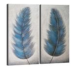 Wieco Art Large 2 Panels Abstract Grey Blue Feather Oil Paintings on Canvas Wall Art for Living Room Bedroom Home Decorations Modern 100% Hand Painted Contemporary Landscape Artwork