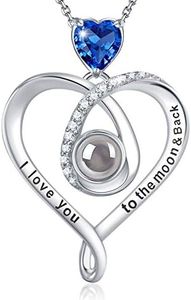 ELDA & CO. Mothers Day Jewelry Gifts Mom I Love You 100 Languages Blue Sapphire September Birthstone Necklace Love Heart Pendant Birthday Gifts Sterling Silver