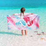 WERNNSAI Mermaid Kids Beach Towel - 76x150cm Mermaid Towels for Girls Quick Dry Swim Towel Beach Blanket Ultra Absorbent Light Beach Towels Travel Towel