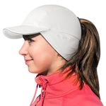 GADIEMKENSD Winter Fleece Hats Reflective Ponytail Hat for Women Baseball Caps with Earflap Drop Down Ear Warmer Skull Cap Beanie with Visor Cold for Outdoor Hiking Running Sport Cap White