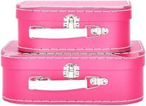 Jewelkeeper Decorative Suitcase Box - Set of 2 Paperboard Suitcases for Storage - Vintage Style with Straps - Perfect for Decor, Theme Parties, and Photoshoots - Pink Dog Ears, 3" x 10" x 7"