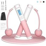 Jump Rope for Fitness with Calorie Counter-9.2 ft Adjustable Anti-Tangle PVC Wire Rope and Cordless Ball For Men Women Kids Beginner Boxing Cardio Crossfit Indoor Outdoor Workout(Pink)