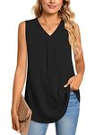 Aodemo Women's Vests Summer Ladies Pleated Tops Blouses Shirts Loose Sleeveless Tank Top Chiffon Vest for Work XL, Black