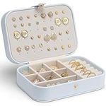 Vlando Travel Jewelry Case, PU Leather Travel Jewelry Box with Earring Holder, Portable Display Mini Jewelry Case for Women Girls Gift - Blue