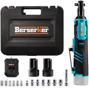 Berserker 3/8" Cordless Electric Ratchet Wrench Set, 35 Ft-lbs 260RPM 12V Power Ratchet Tool Kit with Variable Speed， 2x 2.0Ah Li-Ion Battery and Charger, 13 Sockets, 1/4" Adapter & 3" Extension Bar