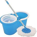 Spin Mop Bucket Set with Spin 360 Wringer and 1 Microfibre Mop Pad Head Telescopic Easy Press Handle with Spin Dry Cleaning Caddy Set-Microfibre Home Cleaning Clean Floor (Sky Blue)