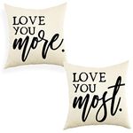 Ogiselestyle Set of 2 Farmhouse Throw Pillow Cover with Love You More Love You Most Quote 18x18 Inch Decorative Rustic Cushion Cover Housewarming Gifts Family Room Décor