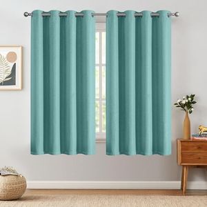 jinchan Linen Textured 75% Blackout Curtain 72 Inch Long for Living Room Darkening Curtain Teal Blue Thermal Insulated Grommet Top Window Drape for Bedroom Curtain Blue 1 Panel