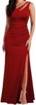 WOOSEA Women's One Shoulder Sleeveless Split Bodycon Mermaid Evening Cocktail Long Dress, Red, Small