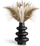 Tall Ceramic Wavy Vase | Modern Dried Flower Vases | Round Black Vase For Pampas Grass | Flower Vase For Boho Home Decor Centerpiece | Wedding - Dinner Table - Living Room - Office & Bedroom Black