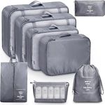 Flyngo 8 Pcs Travel Organizer Pouch Packing Cubes For Clothes Space Savers Bags Cosmetics/Underwear/Socks/Shoes Toiletry Bag Laundry Organiser (Grey) - Nylon