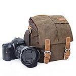 YUHAN Camera Bag, Vintage Canvas Camera Shoulder Bag Waterproof Leather Trim DSLR SLR Shockproof Camera Messenger Bag Brown