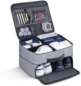 MAQTOIZ Large Golf Trunk Organizer, 2 Layer Car Golf Organizer with 2 Shoes Compartment, Golf Trunk Storage Locker for Golf Accessories, Balls, Tees, Clothes, Gloves, Golf Gifts for Men