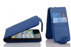 cadorabo Case works with Apple iPhone 4 / iPhone 4S in NAVY BLUE - Flip Style Case made of Faux Leather with Card Slot - Wallet Etui Cover Pouch PU Leather Flip