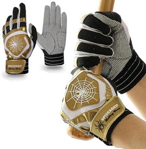 Spider Grip Baseball Softball Batting Gloves for Mens and Kids (Black Gold, Medium)