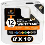 Heavy Duty White Poly Tarp 8' x 10' Multipurpose Protective Cover - Durable, Waterproof, Weather Proof, Rip and Tear Resistant - Extra Thick 12 Mil Polyethylene - by Xpose Safety