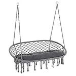 Outsunny Patio Hammock Chair 2 Seat, Hanging Rope Hammock Swing with Metal Frame and Cushion, Large Macrame Seat for Indoor and Outdoor 704 lbs Capacity, Dark Grey