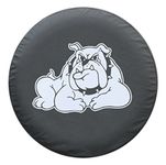 28" Bull Dog - Spare Tire Cover - (Black Denim Vinyl) - White Print