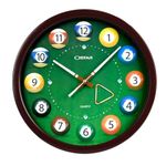 OSTAR Big Large Billiard Pool Ball Wall Clock, Battery Operated, Cue Hand, Non Ticking Quality Quartz, 14" Snooker Game