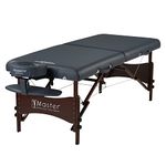 Master Massage Newport Portable Massage Table Package with Denser 2.5" Cushion, Walnut Stained Hardwood, Steel Support Cables, Pillows & Accessories, Royal Blue, 30"