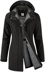 iCreek Women's Waterproof Softshell Rain Jacket Fleece Lined Hood Long Coat (Black, 3XL)