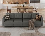 LLappuil 4 Seater Sectional Sofa Couch with Storage, Faux Leather Fabric Modular Couch, Modern Armchair Sofa Chair for Bedroom Home Office Living Room, Dark Grey