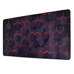 INOVERA Anti-Slip Extended Hexagons Pattern Desk Mat Gaming Rubber Stitched Mouse Pad for Laptop and Computer, 600L x 300B mm (Black, Red)