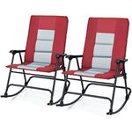 Tangkula Folding Rocking Chair, Foldable Camping Rocking Chair with Padded Seat High Back & Armrest, Support 350 lbs, Portable Chair for Indoor Outdoor Patio Lawn Backyard (2, Red)