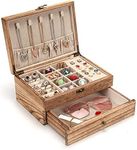 Pinzoveco Jewelry Box for Women, Rustic Wooden Jewelry Organizer Box for Storage Earrings Rings Necklace Bracelet, Farmhouse Style Wood Jewelry Boxes & Organizers (Torched Wood Color)