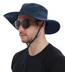 Wmcaps Sun Hats for Men, Wide Brim UPF 50 Sun Hats Summer Mesh UV Protection Beach Safari Hat, Fishing Walking Hiking Boonie Hat with Adjustable Chin Strap Waterproof Breathable (Navy Blue)