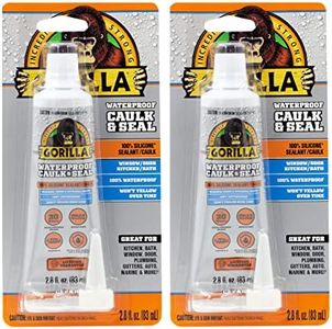 Gorilla Waterproof Caulk & Seal 100% Silicone Sealant Caulk, All Purpose, 2.8oz Squeeze Tube, Clear, (Pack of 2)