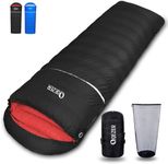 QEZER Down Sleeping Bag for Adults 600 Fill Power Down Sleeping Bag Cold Weather Ultralight Sleeping Bag with Compression Sack for Backpacking, Camping, Hiking (1000g Down Filling-Black-Right Zip)
