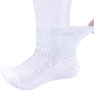 YUEDGE Men's White Bamboo Diabetic Socks with Non-Binding Top, Cushioned Crew Socks for Neuropathy Edema 5 Pairs Size 9-11US