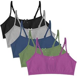 Popular Cotton Girls Training Bra - Crop Cami Training Bras for Girls w Adjustable Straps. Bra Pack 5 PK Darks 10/12