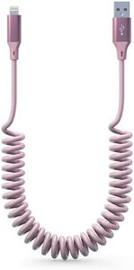 Coiled Lightning Cable Apple Carplay Cord [Apple MFi Certified] Short iPhone Car Charger Cable Pink with Data Sync, Retractable iPhone Charger Cord for iPhone/Pad/Pod, Pink