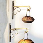 Decorlay Metal Golden Wall Hanging Plant Holder | Wall Hanger Bird Feeder Home Decor Items Hanging Baskets for Room Decor | Size: 7 x 1 x 7.5 inches | (Set of 2)