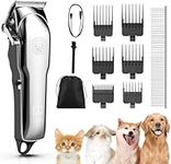 TURN RAISE Dog Clippers Professional for Thick Hair LED Power Display，Low Noise Cordless Dog Grooming Clippers Sharp Stainless Steel Blade Rechargable Pet Shaver Trimmer with 6 Guide Combs for Dog Cat