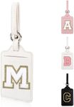 Personalized Initial Luggage Tags for Suitcases, Leather Chenille Letter Cute Luggage Tags with Privacy Name Card, Embroidered Travel Bag Backpack Tags Gifts for Women Kids Girls Teens(White-M)