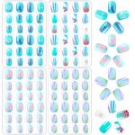 JANYUN 96 Pcs Kids Fake Nails Press on Nails for Girls Pre-glue Full Cover Short False Nails Children Nails Lovely Gift for Children(Blue Theme)