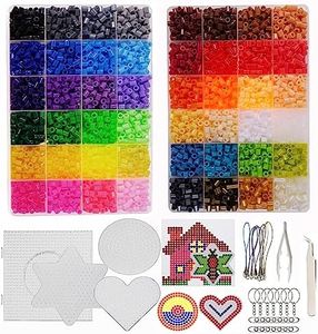 Fuse Beads Kit 4800pcs 48 Colors Iron Beadss Set, 5mm Melting Beads Crafts Art Handmade with 4 Pegboards, 4 Tuka, 2 Tweezers, 5 Ironing Paper, Keychain Accessories