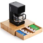 Peohud Bamboo K Cup Holder, Bamboo Coffee Cup Drawer, Coffee Pod Holder Drawer, Coffee Pod Holder Tea Bag Storage Organizer for Kitchen Office Coffee Bar