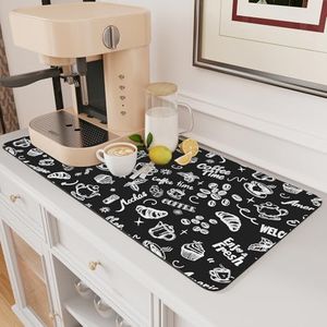 AMOAMI Coffee Mat Hide Stain Rubber Backed Absorbent Dish Drying Mat for Kitchen Counter - Fits Under Coffee Maker & Machine (17x31.5, Ink)