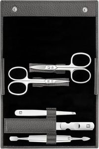 ZWILLING Manicure Set (5 Pieces, Nail Care and Pedicure with Genuine Leather Case with Nail Scissors and Cuticle Scissors), Polished Stainless Steel, Anthracite
